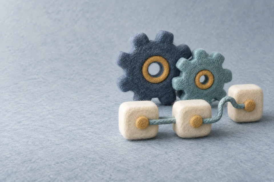Wool-felt gears and connected building blocks