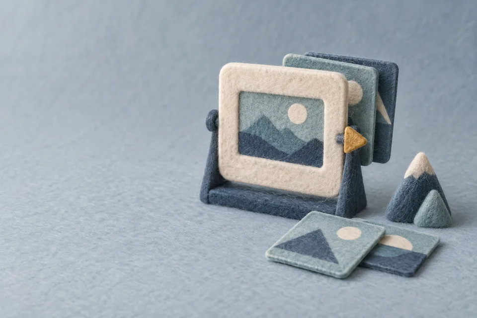 A miniature felt presentation screen and layered slide cards